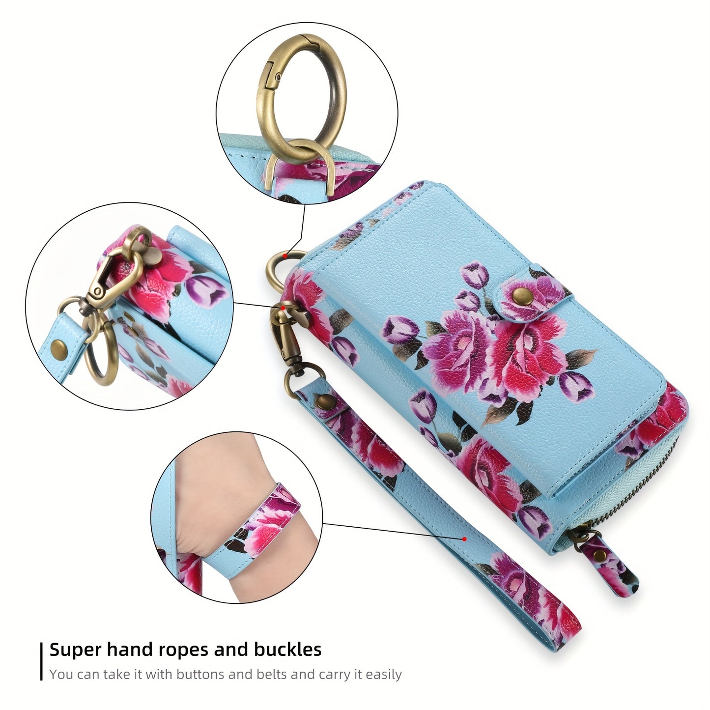 JIMI Elegant Floral PU Leather Clutch - Secure, Large Capacity Multi-Card Holder & Phone Wallet in Casual White