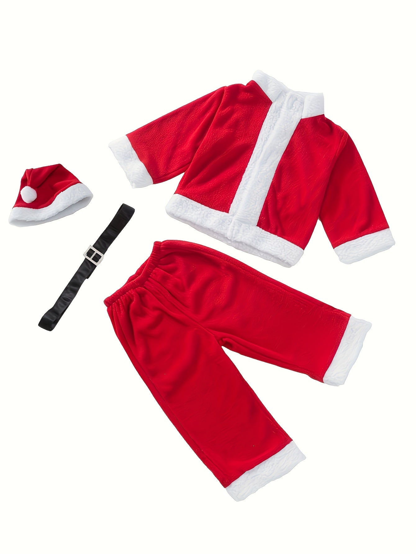 Boys' Festive Christmas Costume Set with Santa Hat - Long Sleeve Top & Cropped Pants, Polyester Blend, Perfect for Holiday Performances