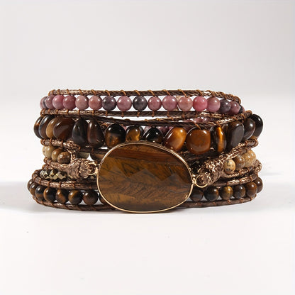 Adjustable Boho Stone Wrap Bracelet - Fashionable Bohemian Style with Authentic Natural Stones - Exquisite Handmade Jewelry for Multi-Layered Charm - Perfect Party Favors and Occasion Accessories