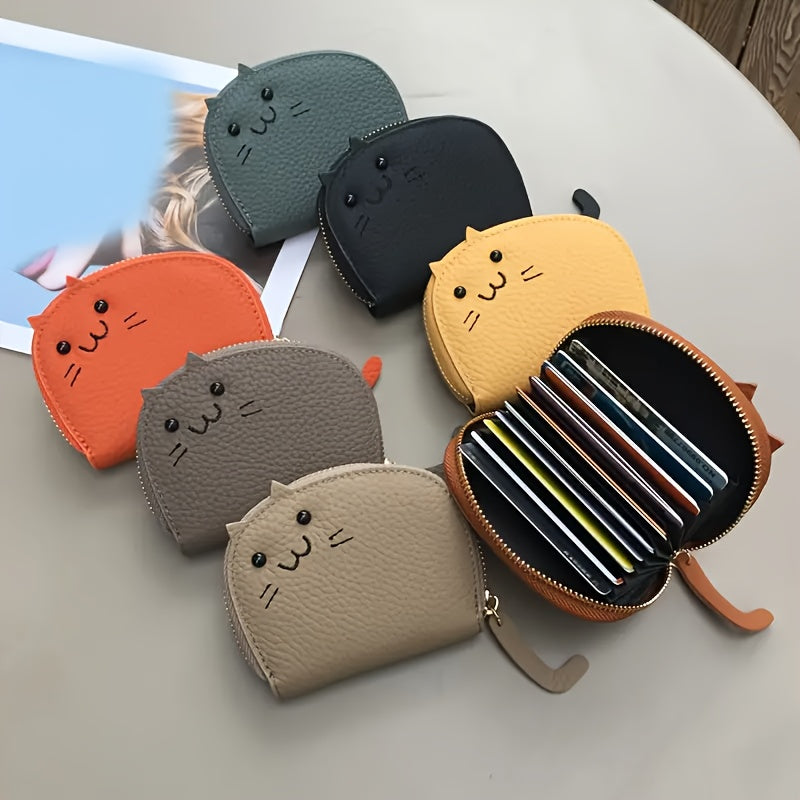 Cartoon Cat shaped design Wallet, Women's Multi-card slots Holder (4.13''x3.35''/10.5cm*8.5cm), Cute Fashion Faux Leather Coin Purse