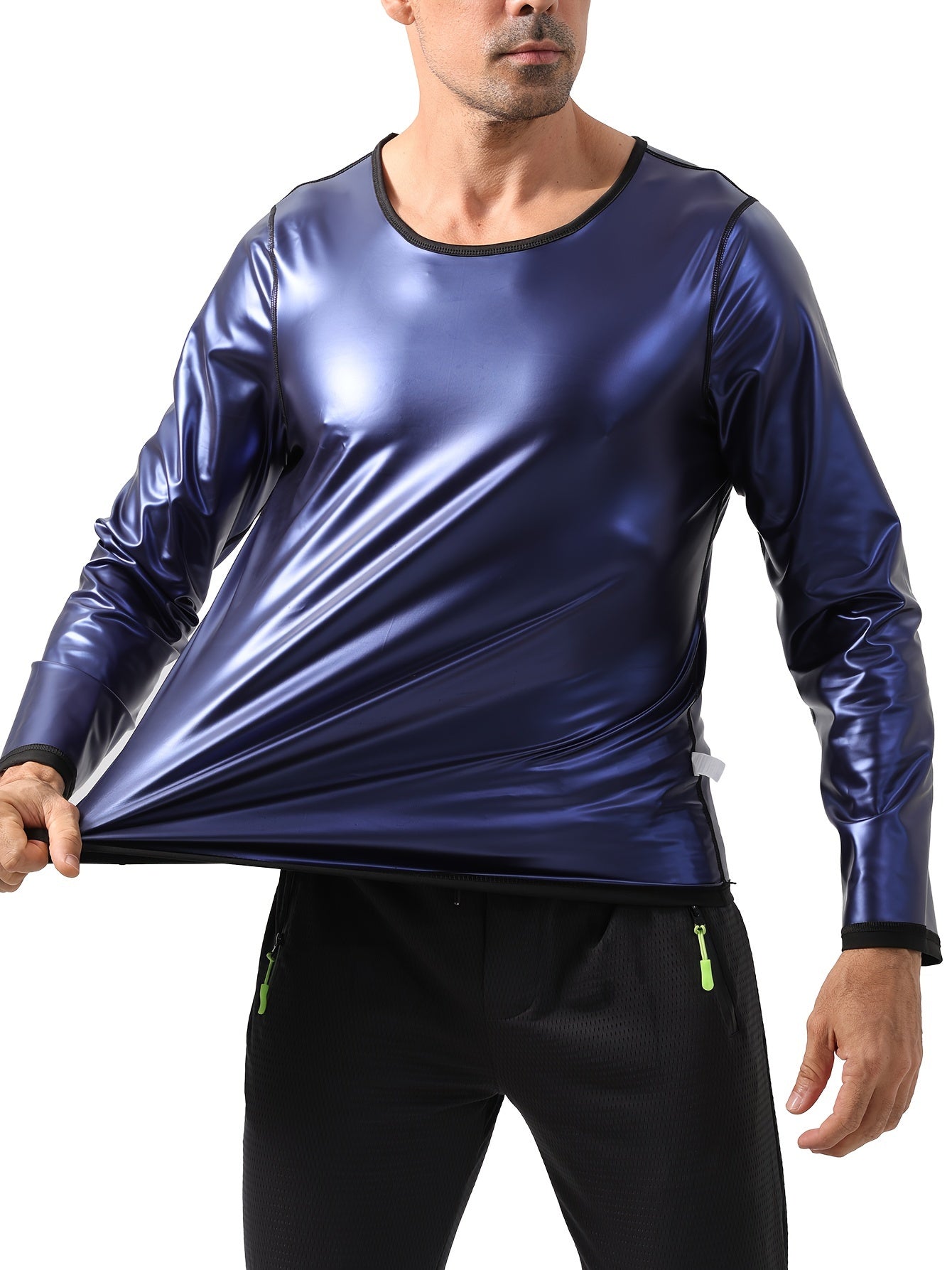 Mens Enhanced Sweat Sauna Compression Shirt - Full-Body Shaper with Firm Back Support - Flexible Mid-Range Stretch for Intense Workout, Fitness, and Gym