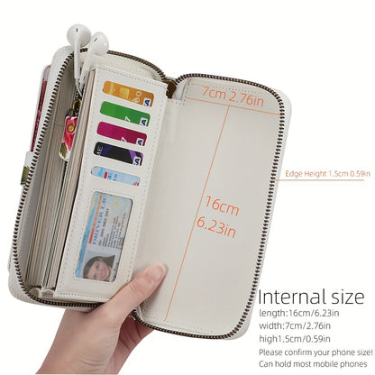 JIMI Elegant Floral PU Leather Clutch - Secure, Large Capacity Multi-Card Holder & Phone Wallet in Casual White