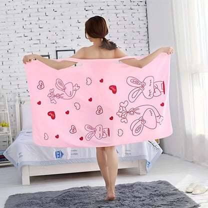 1pc Ultra-Soft, Cartoon Rabbit Patterned Bath Wrap Towel - Absorbent, Quick-Drying, Wearable, and Compact - Ideal for Women, Bathroom, Bedroom, and Spa, Contemporary Style