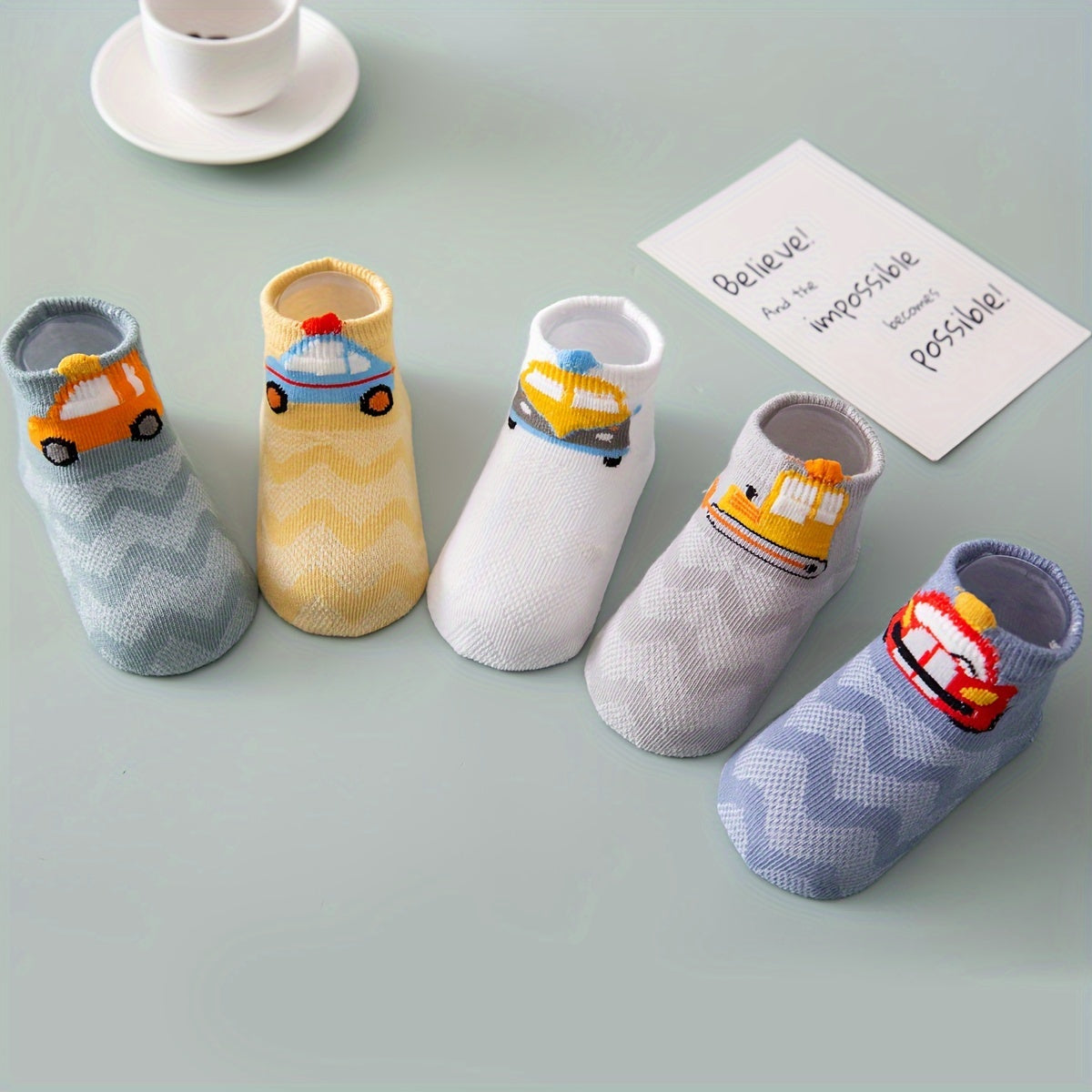 5 Pairs Of Toddler's Cute Car Design Low-cut Ankle Socks, Soft Comfy Cotton Blend Children's Socks For Boys Girls All Seasons Wearing