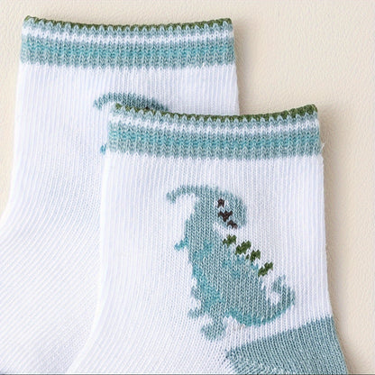 10pcs Boys' Dinosaur Crew Socks - Breathable, Comfortable & Stylish With Sweat Absorption, Perfect For All Seasons