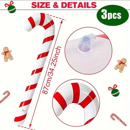 3pcs, Modern Red & White Inflatable Candy Cane Balloons, Festive Christmas Home Decor, No Power Needed, Xmas Gift, Party Supplies for Kitchen & Home