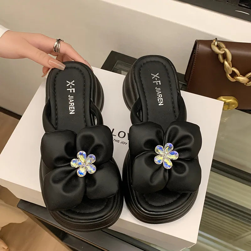 New flower rhinestone sandals seaside vacation beach women's shoes