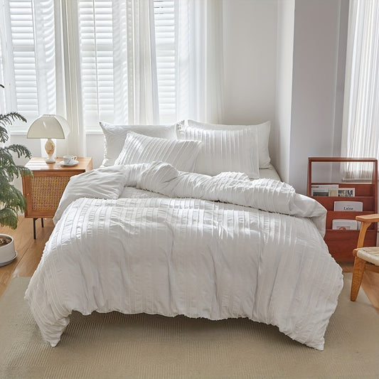 2/3pcs Duvet Cover Set, Striped Print Solid Color Embroidered Bedding Set, Soft Comfortable Duvet Cover, For Bedroom, Guest Room (1*Duvet Cover + 1/2*Pillowcase, Without Core)