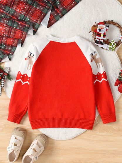 Boys' Festive Reindeer Christmas Sweater - Cozy Knit Pullover for Spring, Fall & Winter