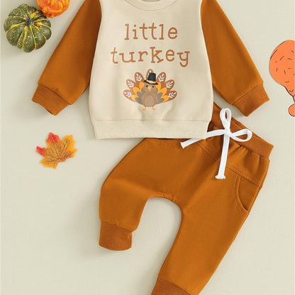 Toddler Boy Thanksgiving 2Pcs Warm Outfit Letter Print Long Sleeve Pullover and Elastic Waist Pants for Daily Wear