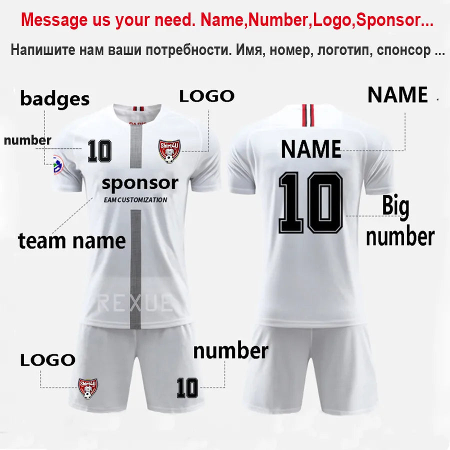 Quick Dry 2 Piece Children Football Jersey Sets Custom Men Team Club Training Soccer Uniform Outfit  Summer Sportswear Kit