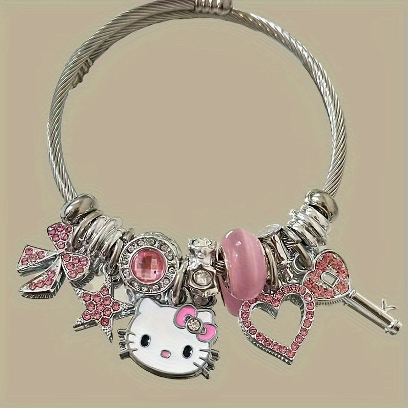 Authentic Licensed Sanrio Hello Kitty Charm Bracelets - Colorful Cartoon Character Bangles for Girls, Sweet Birthday Gifts, Collectible Jewelry Accessories with Adjustable Clasp