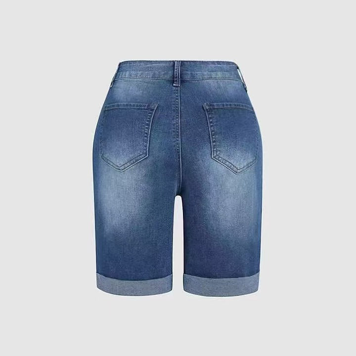 flowersverse Denim Hole Distressed Plus Size Shorts