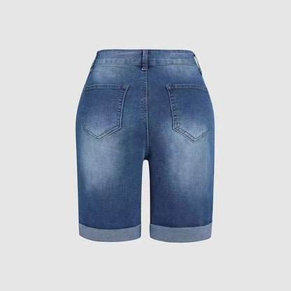 flowersverse Denim Hole Distressed Plus Size Shorts
