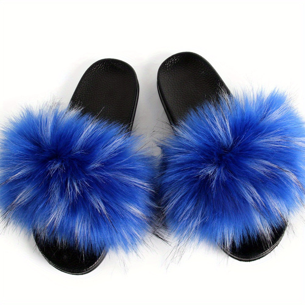 Luxurious Womens Faux Fur Slides - Soft Open Toe Slip-Ons - Ultra-Plush Indoor Slippers for Cozy Lounging - Comfortable Flat Sole - Perfect for Bedroom & Casual Wear