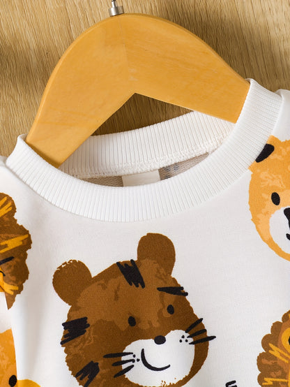 Cozy Cartoon Crew Neck Sweatshirt for Toddler Boys - Soft Long Sleeve Pullover with Adorable Animal Designs, Everyday Wear, Casual Style, and Comfortable Fit