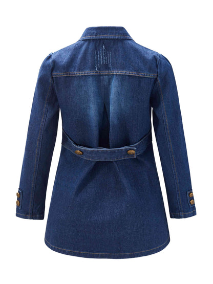 Chic Double-Breasted Denim Jacket: Color Block, Ripped Details - Trendy Fall/Winter Casual Coat with Flap Pockets