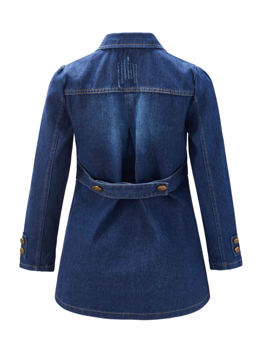 Chic Double-Breasted Denim Jacket: Color Block, Ripped Details - Trendy Fall/Winter Casual Coat with Flap Pockets