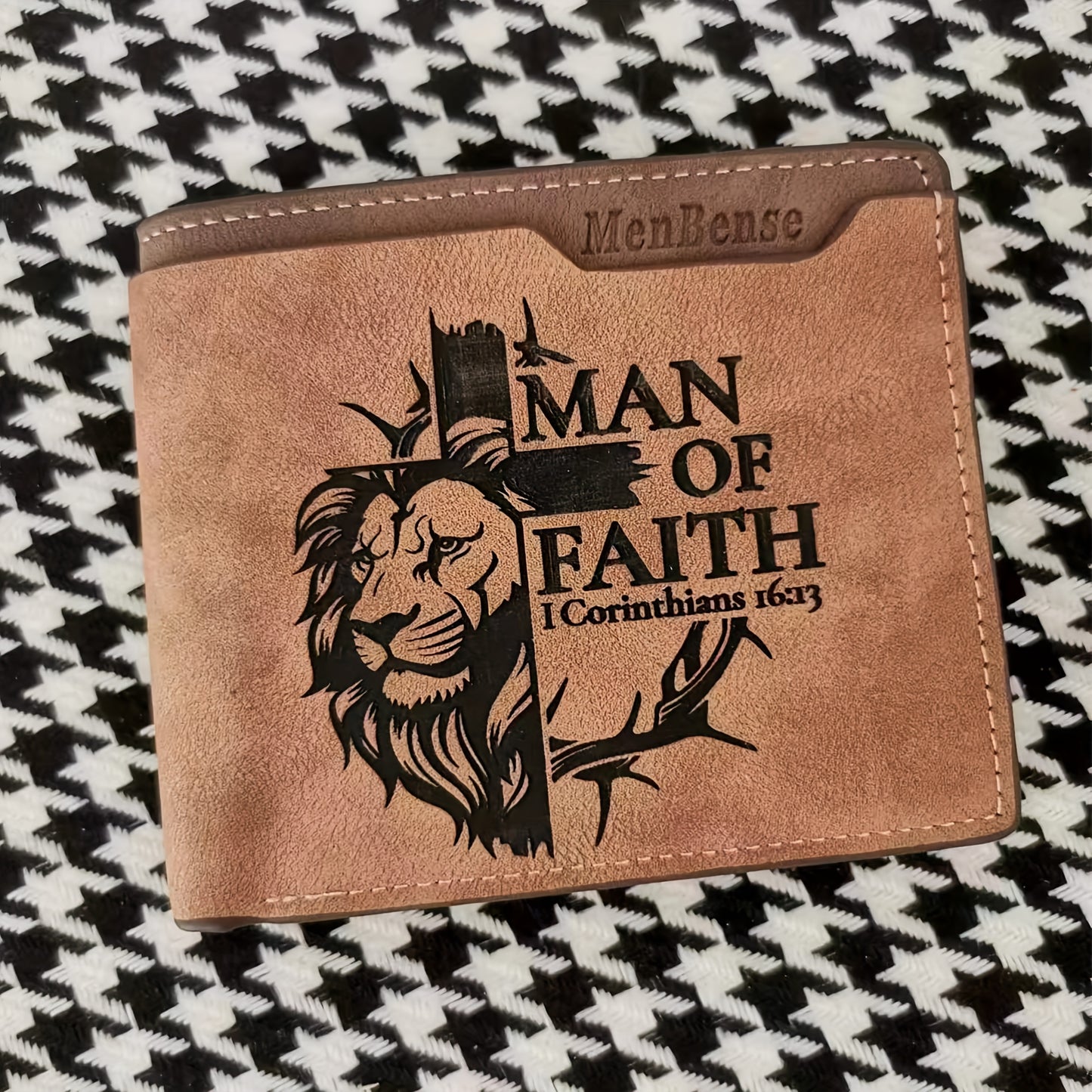 1pc Stylish Lion Pattern Mens Wallet - Premium PU Leather, Simple Design, Light Brown Color, Durable and Practical for Everyday Use