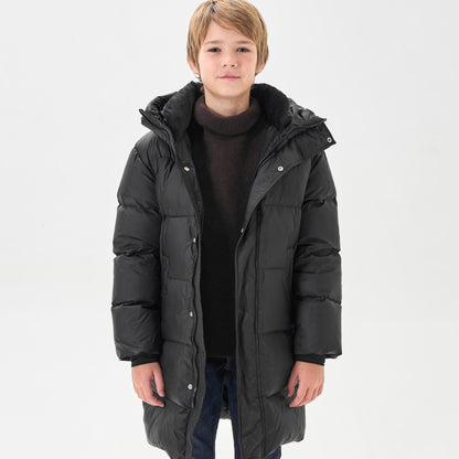 Boys Cool Mid-length Hooded Down Jacket, Warm Zip Up Jacket, Boy's Clothes For Winter Outdoor, As Gift