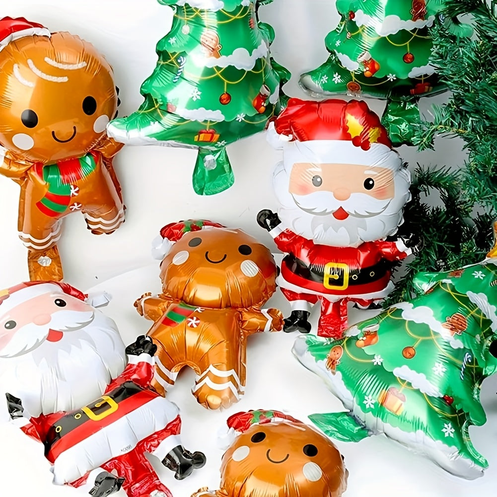 45pcs Foil Balloon Christmas Decoration Kit, Santa Claus, Christmas Tree, Gingerbread Man, No Electricity Needed, Suitable for Ages 14+