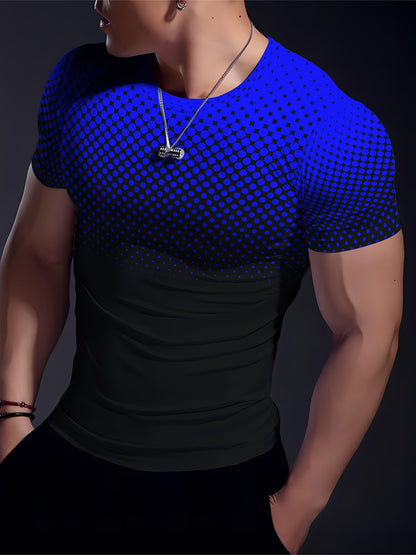 Men's Stylish Polka Dot Muscle Fit T-Shirt - Breathable Compression, Moisture-Wicking, Quick-Drying, Comfy Top for Summer Sports, Fitness, and Casual Wear - Perfect for Active Men