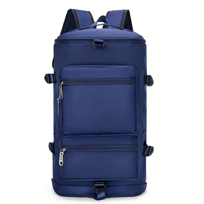 Large Capacity Travel Backpack - Adjustable Strap, Water-Resistant, Dry Wet Separation, Polyester Lining, Nylon Material, Solid Color, Ideal for Holiday, Camping, Climbing, Hiking, and Gym Sports