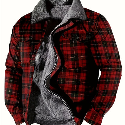 WarmthMaster Plaid Fleece Coat - Soft, Thick, and Retro-Style Zip-Up Jacket with Casual Lapel for Fall and Winter - Perfect for Outdoor Activities