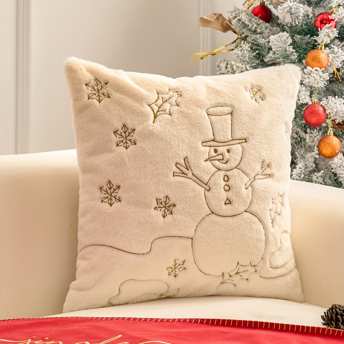Christmas Embroidered Throw Pillow Cover - Festive Holiday Decor for Living Room & Bedroom, Zip Closure, Machine Washable, White