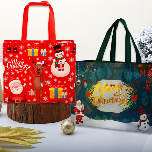1pc Festive Non-Woven Christmas Gift Bag, Reusable Cartoon Shopping Tote for Holiday Party, Durable Fabric Material