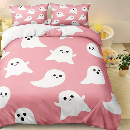 Halloween & Ghost Themed Duvet Cover Set, 3 Piece - 100% Polyester Lightweight Sanded Fabric, All-Season Digital Printed Bedding with Zipper Closure - Includes 1 Duvet Cover and 2 Pillowcases, Machine Washable, No Duvet Insert