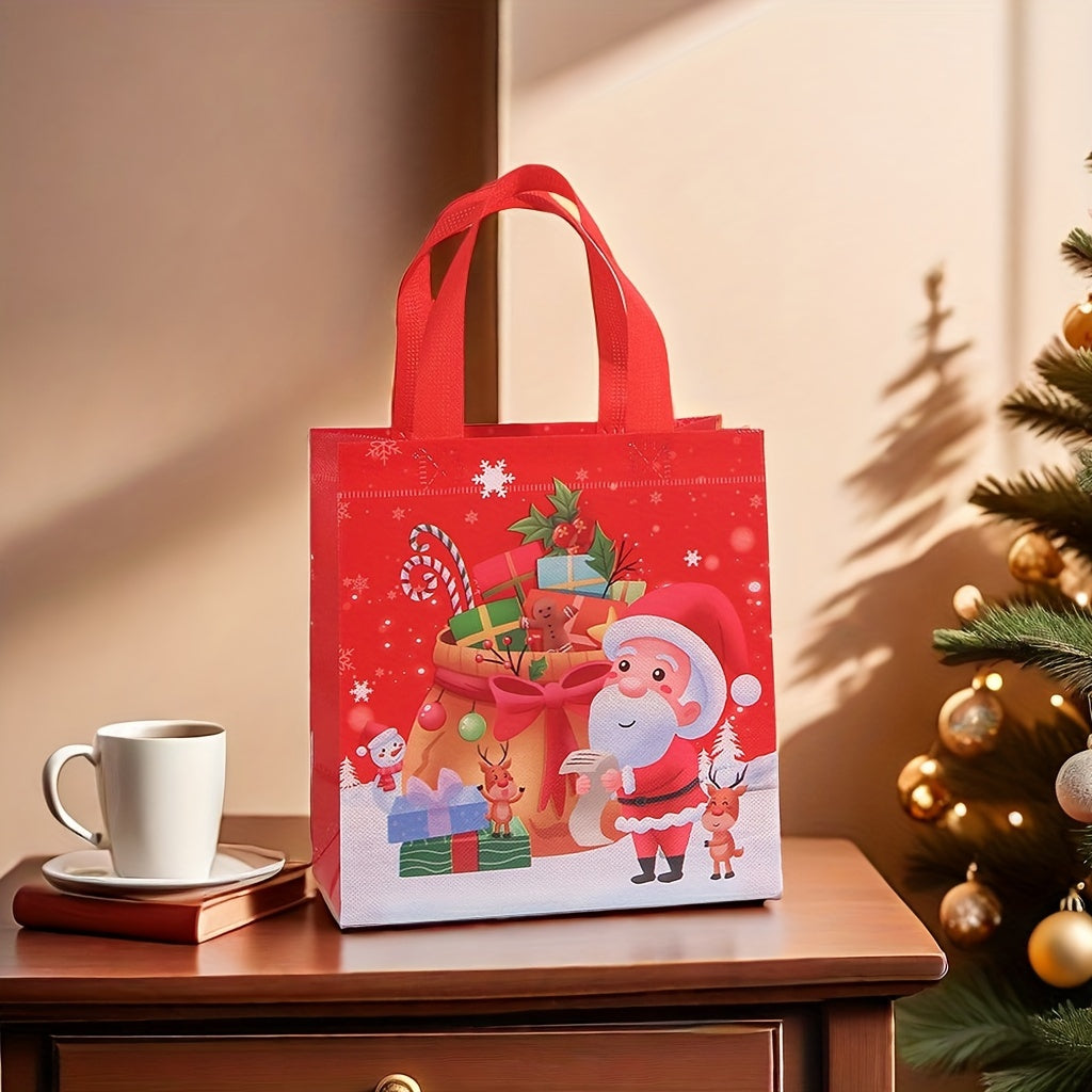 24pcs Foldable Polypropylene Christmas Gift Bags Set with Santa, Reindeer, Snowman Prints for Party Favors, Retail Shopping, and Birthday Presents