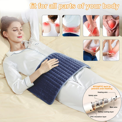 Heating Pad-12''×24''Electric Heating Pads for Back, Neck, Abdomen, Moist Heated Pad for Shoulder, knee, Hot Pad for Arms and Legs, Dry&Moist Heat & Auto Shut Off