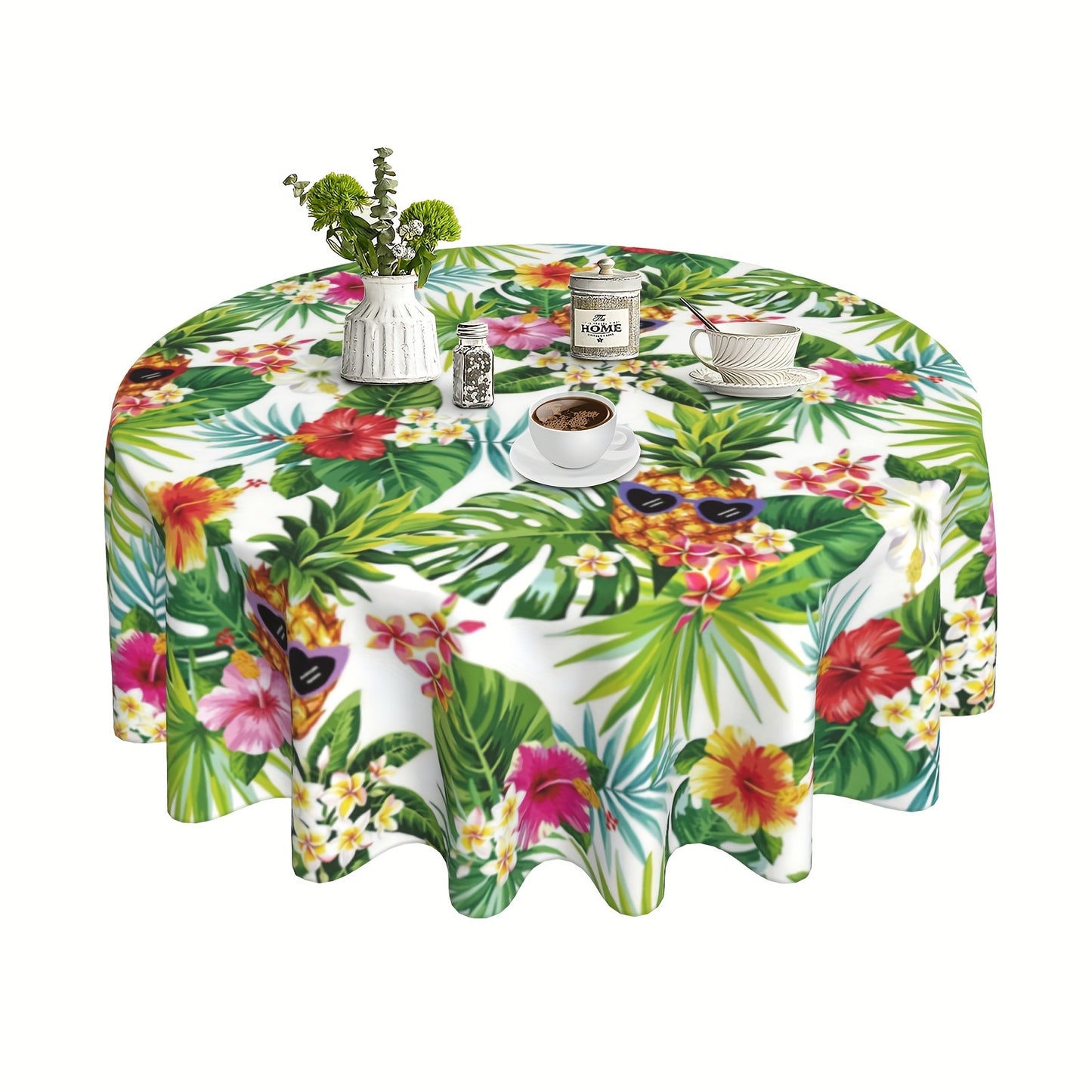 1pc Vibrant Hawaiian Pineapple Polyester Tablecloth - Waterproof, Stain-Resistant, Wrinkle-Free, Easy-Care Green Table Cover with Palm Leaves Design - Perfect for Home Kitchen Dining Party Decoration and Room Decor
