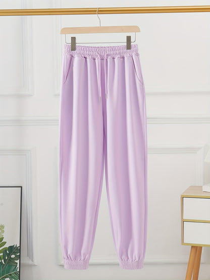 Cozy Drawstring Joggers For Women - Casual Polyester Sweatpants With Pockets, Perfect For Fall & Winter Outdoor Activities