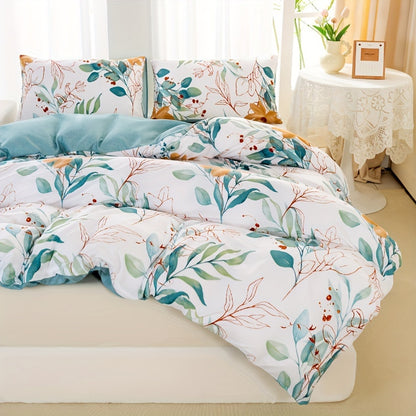 3pcs Floral Print Duvet Cover Set, Soft Microfiber Bedding With 1 Duvet Cover And 2 Pillowcases - No Comforter Or Pillow Core, Elegant Bedroom Decor