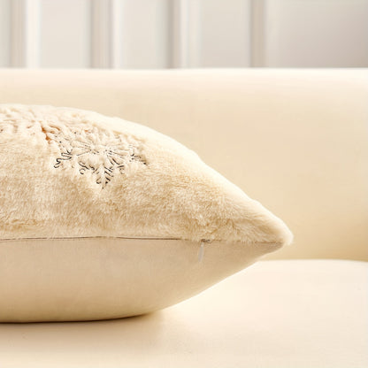 Christmas Embroidered Throw Pillow Cover - Festive Holiday Decor for Living Room & Bedroom, Zip Closure, Machine Washable, White