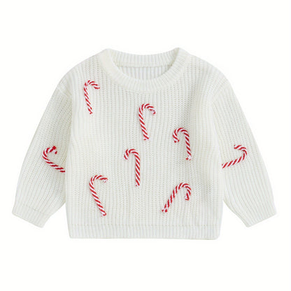Baby Boy Girl Christmas Sweater Candy Cane Knit Sweaters Oversized Sweatshirt Crewneck Pullover Tops My 1st Christmas Outfit Xmas Warm Fall Winter Clothes 0-3T