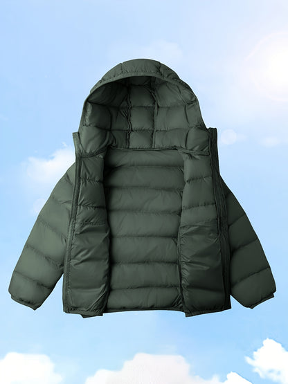 Solid Color Puffer Down Jackets For Girls Boys, Casual Warm Hooded Coat For Winter/Fall