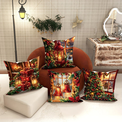 4-Piece Festive Velvet Throw Pillow Covers - Soft, Machine Washable, Zipper Closure, Contemporary Style, 18in x 18in - Perfect for Living Room, Bedroom, Sofa, and Bed Decor