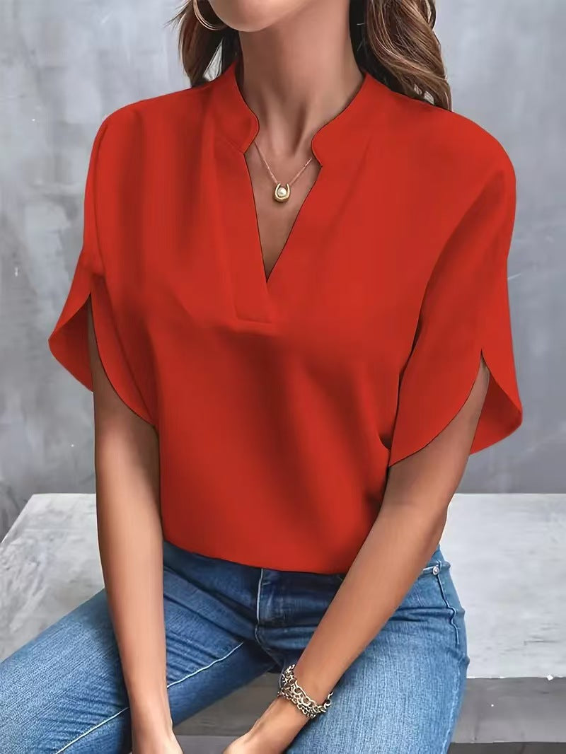 flowersverse Loose Batwing Sleeves Solid Color V-Neck Blouses&Shirts Tops