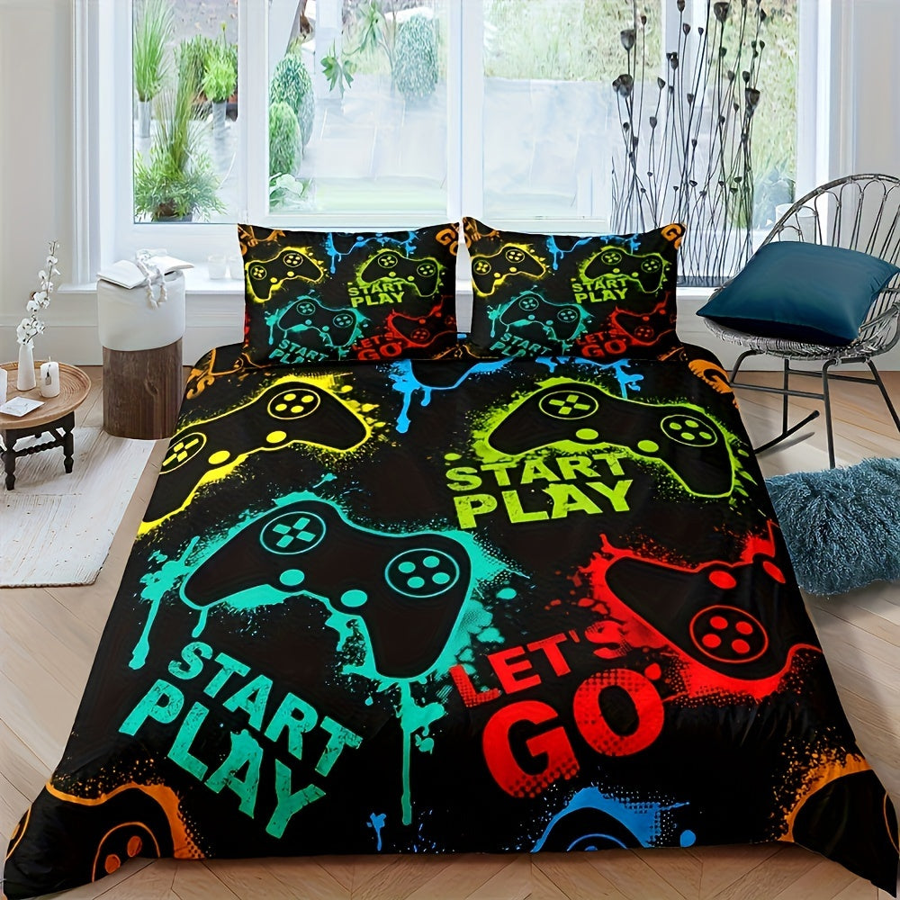2/3pcs Ultimate Gamer Duvet Cover Set - Vibrant Video Game Bedding with Soft Brushed Microfiber Fabric for Home and Living Room - Includes 1 Duvet Cover and 2 Pillowcases, Perfect for Gamers and Gaming Enthusiasts of All Ages