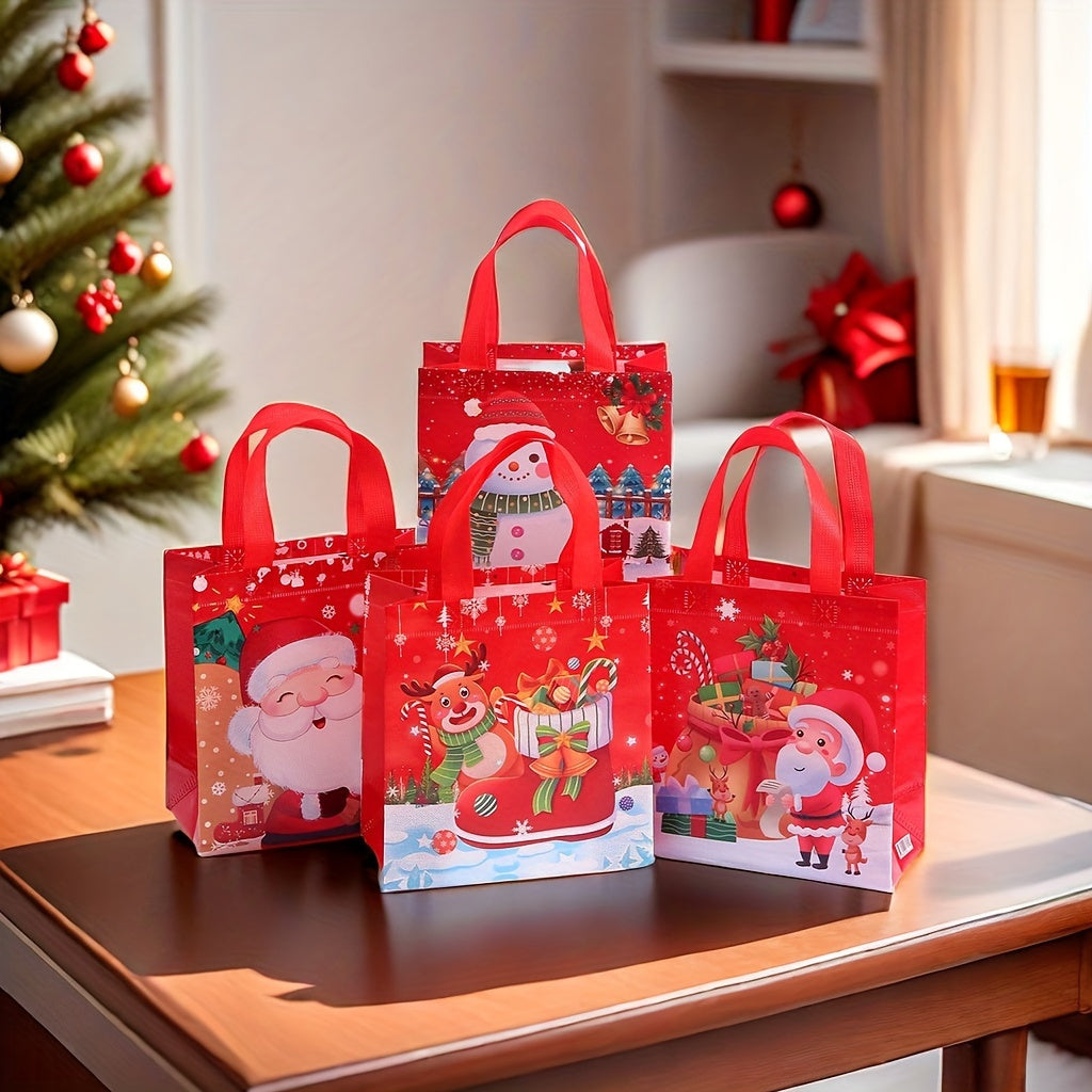 24pcs Foldable Polypropylene Christmas Gift Bags Set with Santa, Reindeer, Snowman Prints for Party Favors, Retail Shopping, and Birthday Presents