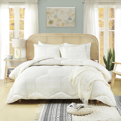 3 Pieces Reversible Quilted Comforter Set, Cationic Dyeing Comforter with Contemporary Plaid Pattern, Preppy Bedding Sets-Include 1 Comforter, 2 Pillow Shams for Bedroom