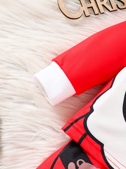 1set Infant Boys' Christmas Santa Print Long Sleeve Sweatshirt and Pants Set, Polyester and Spandex Blend, Round Neck, Regular Fit, Party Style, Knitted Fabric, Festive Holiday Outfit for Autumn/Winter, for Outdoor