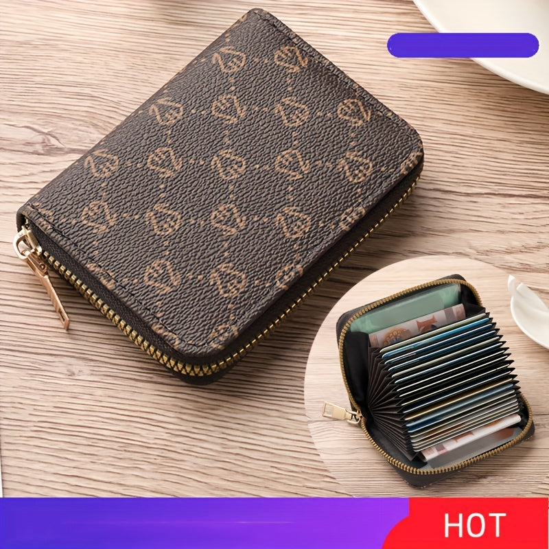 Multi-Slot Compact Zip-Around Wallet – Mini Printed Clutch with Coin Purse, Portable Design for Daily Use, Secure Credit Card & Cash Organizer