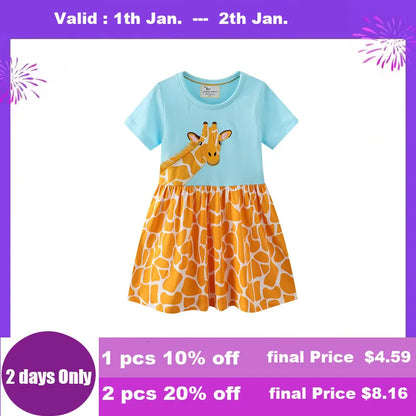 Girl s Dresses Jumping Meters Princess Baby With Giraffe Applique Cute Summer Girls Party Dress Fashion Children s Clothes Selling 230422