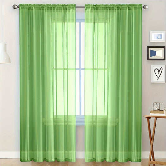 2pcs Yarn Curtain Rod Pocket Sheer Curtains For Bedroom Living Room Decoration Solid Color Curtain Home Decor