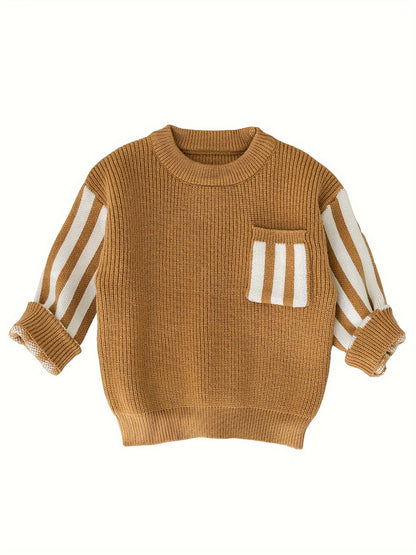 Cozy Striped Knitted Sweater - Soft and Snug, Warmth for Cold Winter Days, Classic Knitted Design, Eye-Catching Striped Pattern - Unisex Design for Baby Boys and Girls Alike, Perfect for Toddlers Daily Wear