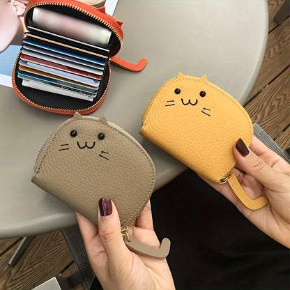 Cartoon Cat shaped design Wallet, Women's Multi-card slots Holder (4.13''x3.35''/10.5cm*8.5cm), Cute Fashion Faux Leather Coin Purse